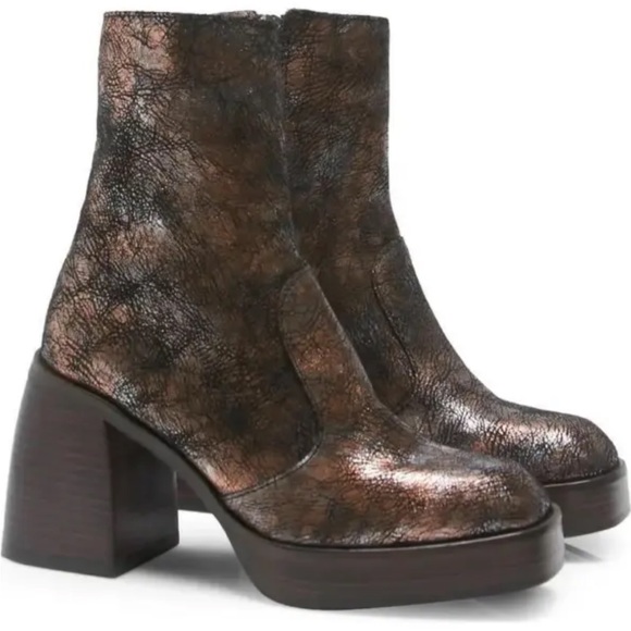 NEW Free People Ruby Platform Leather Boots in Metallic Medley - Picture 13 of 13